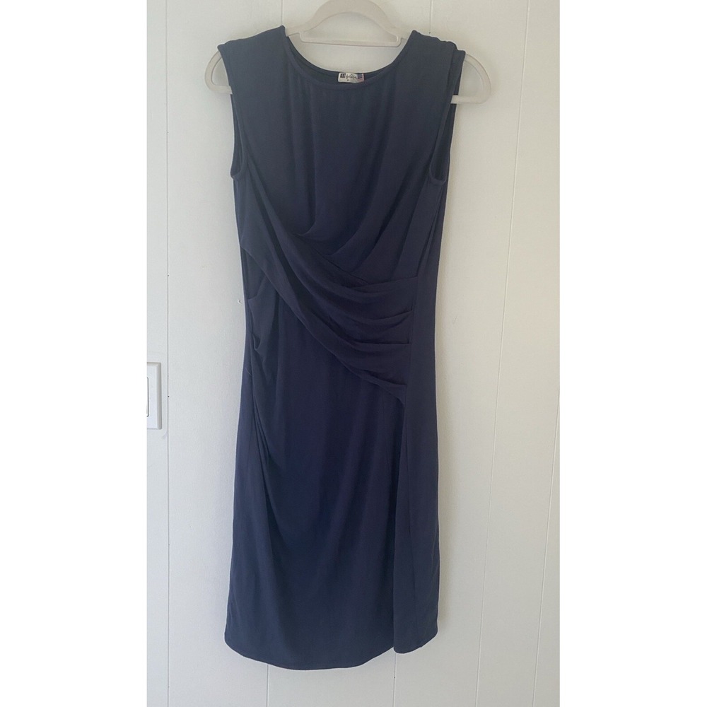 KUT from the Kloth Sz 6 Mollee Knit Stretchy Jersey Sleeveless Ruched Dress Navy